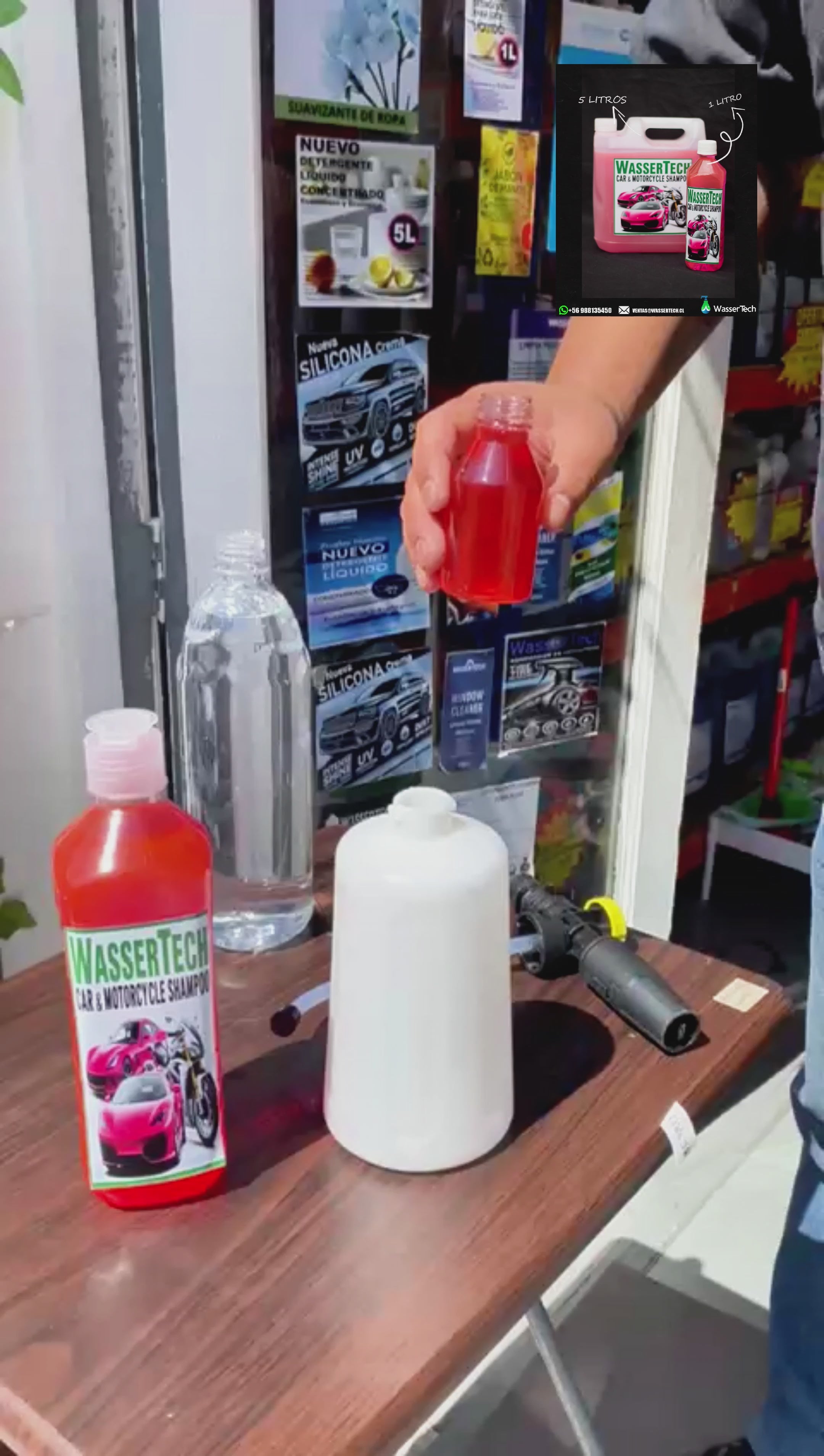 Cargar video: Acá mostramos el uso de nuestro shampoo automotriz y la pistola espumadora